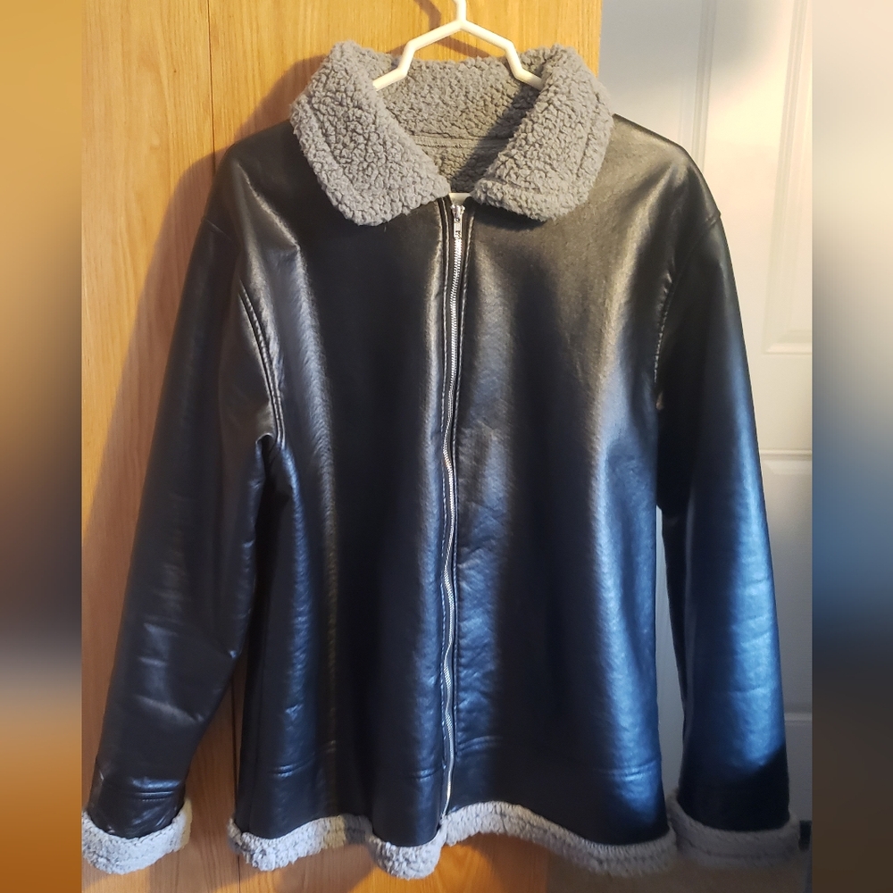 Faux Leather Sherpa Aviator Jacket XL